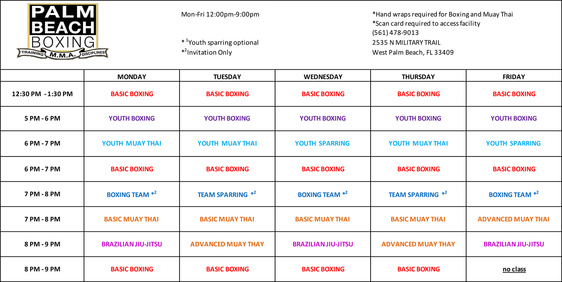 Palm Beach Boxing & MMA Class Schedule