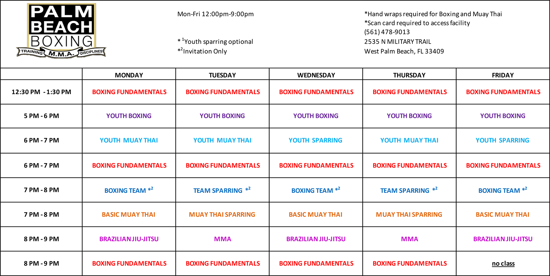 Palm Beach Boxing Class Schedule 2023