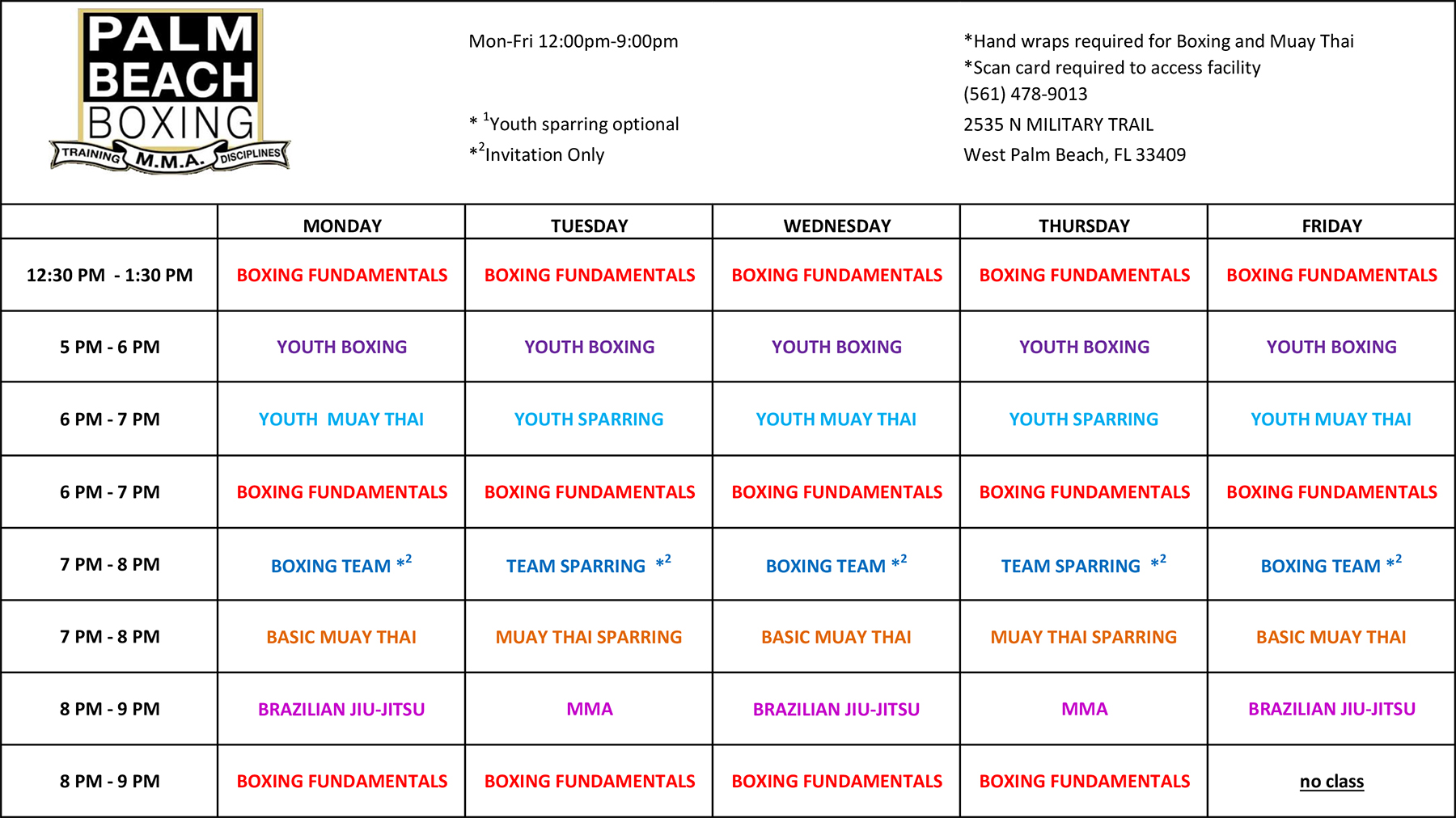 Palm Beach Boxing & MMA Class Schedule 2023