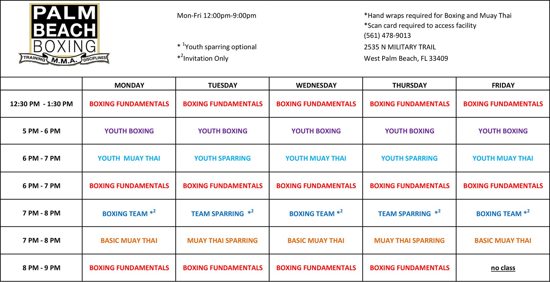 Palm Beach Boxing & MMA Class Schedule 2025