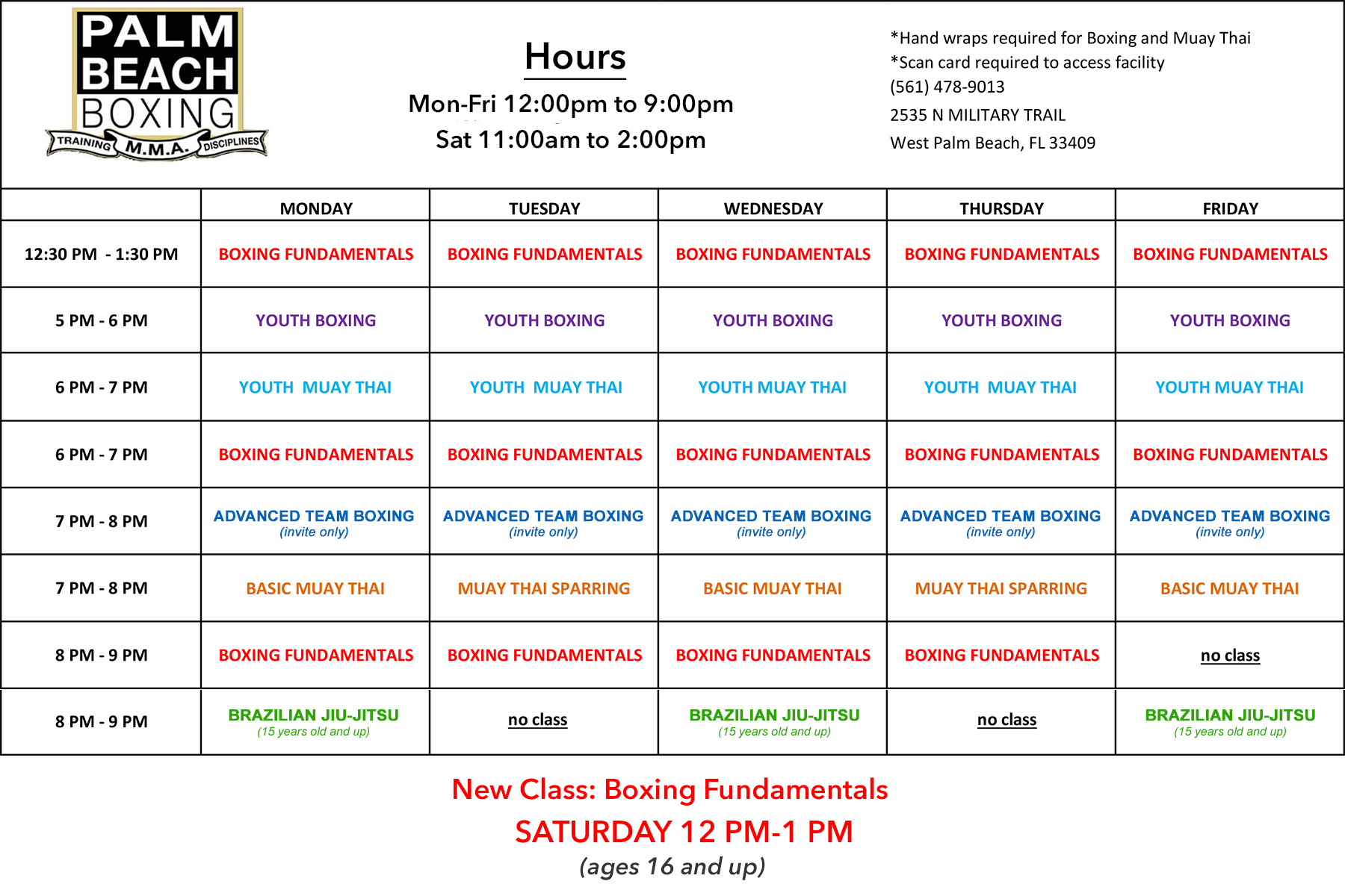 Palm Beach Boxing & MMA Class Schedule 2025